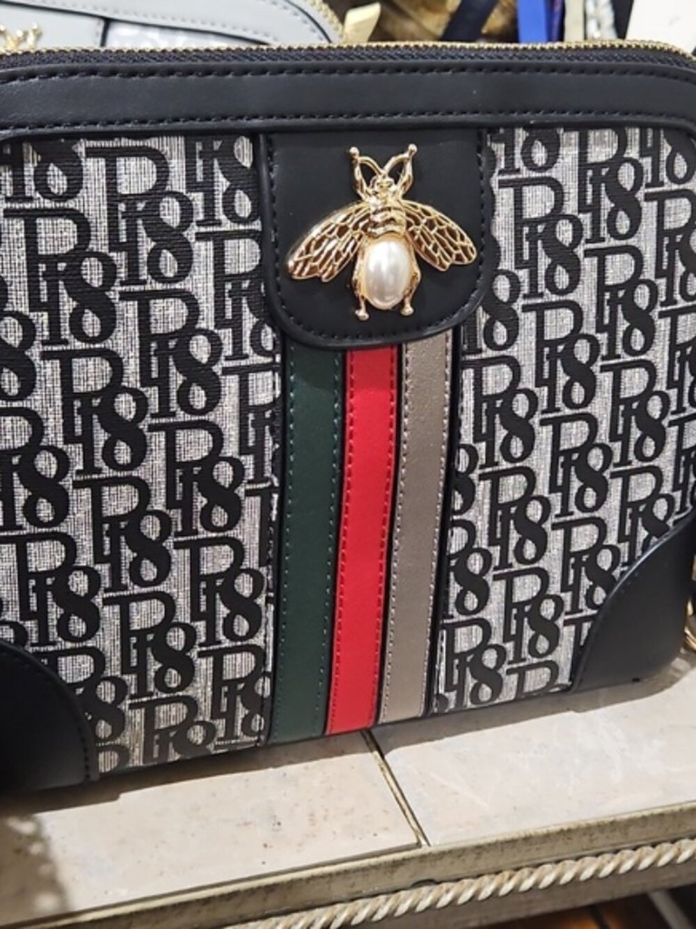 black/red Two Piece Bag and Wallet Canvas Bee Crossbody Collection